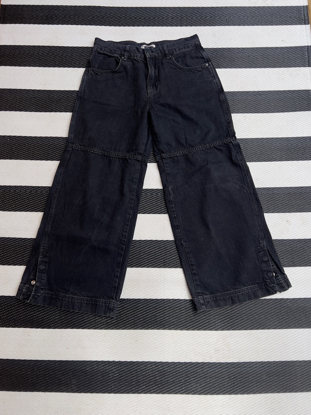 WE THE FREE Wide Leg Black Jeans with Snap Cuff Detail